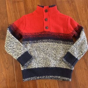 Gap Kids Colorblock Sweater Red Blue Pullover Button Neck Size xs 4-5 Sherpa